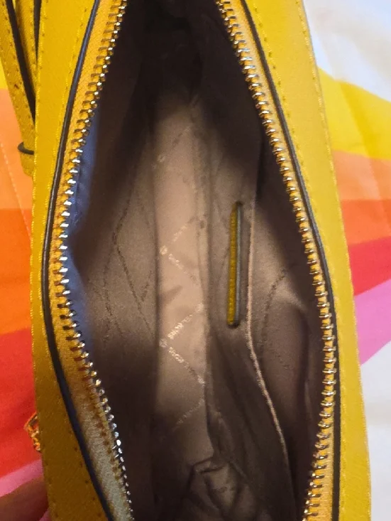 Michael Kors Bright Yellow Saffiano Crossbody Bag with Chain Accent - Picture 2 of 3